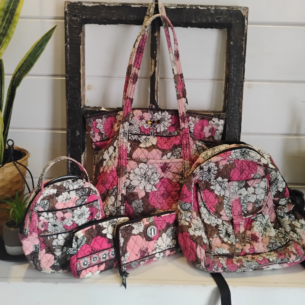 Vera Bradley Pink and Brown Floral Tote Set